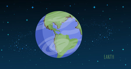 earth planet. Collection of planets of solar system. Cartoon style vector illustration isolated on white background. Space galaxy background cartoon universe, cosmos dust scenery.のイラスト素材