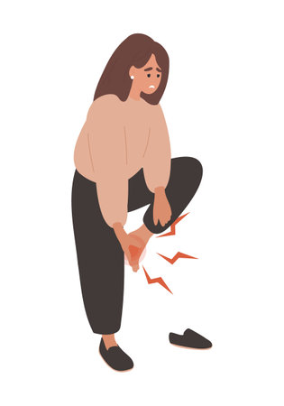 Woman suffering from foot pain. Health Problem, Disease Symptoms and Unhealthy Body Sickness. medicine conceptのイラスト素材