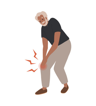 Old, elder black Man suffering from leg pain. Health Problem, Disease Symptoms and Unhealthy Body Sicknessのイラスト素材