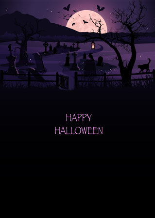 Graveyard Purple vertical Halloween Backgroundのイラスト素材