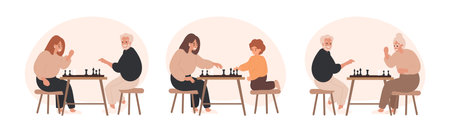 Various people playing chess players collectionのイラスト素材