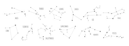 Zodiac Constellations collection, 12 signsのイラスト素材