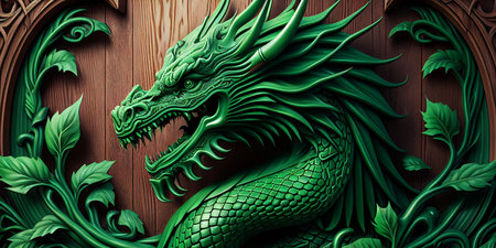 Green wooden dragon symbol of 2024. Celebrating the Lunar New Year, Traditions of the Chinese Zodiac. Generative AIの素材