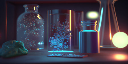 Biology, Science concept, digital technologies. Background in blue colours. Generative AIの素材