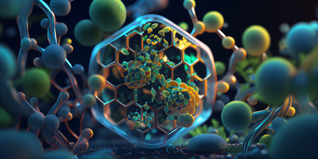Biology abstract, Science concept, digital technologies. Background in blue colours. Generative AIの素材