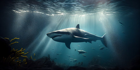 Shark underwater, sea life. Generative AIの素材
