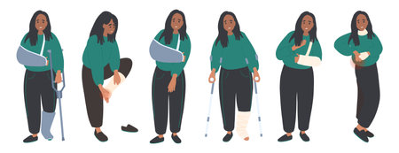 Black Woman broken hand, leg Fracture, setのイラスト素材