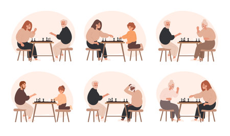 People playing chess, club, chess playersのイラスト素材