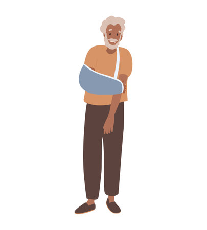 Senior black Man with plastered arm, broken handのイラスト素材