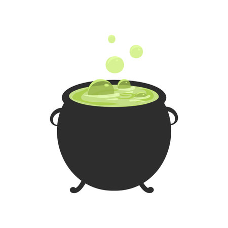 Boiling magic cauldron with green potion, isolatedのイラスト素材