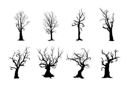 Silhouette of fantasy, bare spooky trees.Halloweenのイラスト素材