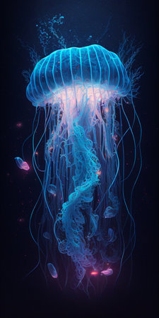 Luminescent jellyfish, fairy vertical background wallpaper, Generated Aiの素材