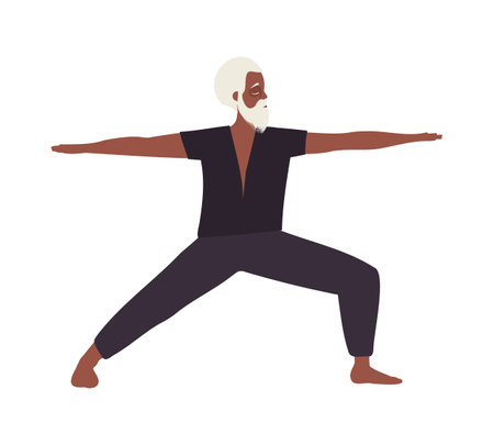 Senior old black man doing yoga poseのイラスト素材