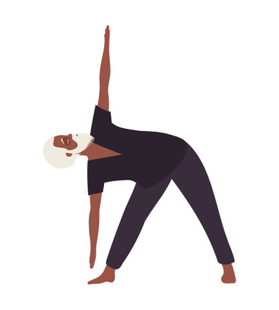 Senior old black man doing yoga poseのイラスト素材