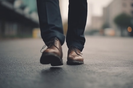 Businessman walk on road and start to success close up shoes walking goal concept Generative Aiの素材