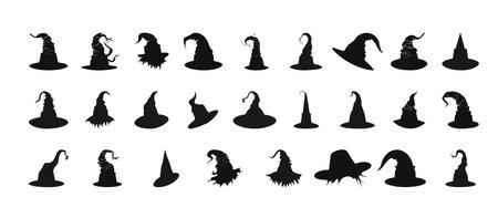 Set of witch hats icon silhouette, clip artのイラスト素材