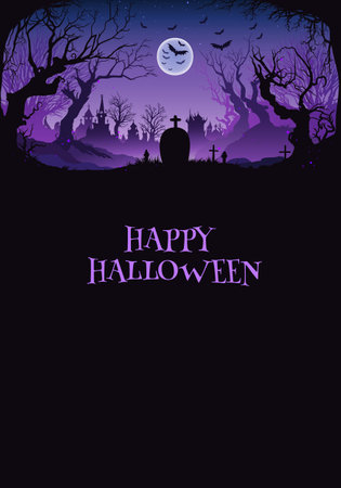Graveyard Purple vertical Halloween Backgroundのイラスト素材