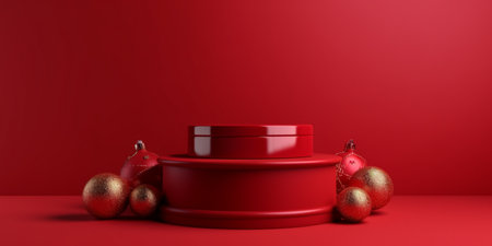 Red Christmas banner background, New year card with copy space, Generative Aiの素材