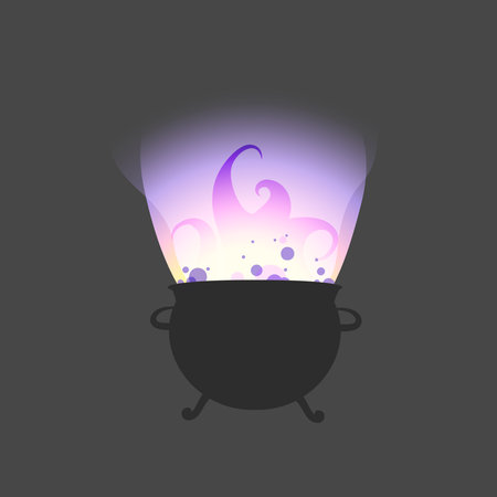 Boiling magic cauldron with potion,magic symbolのイラスト素材
