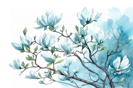 Magnolia watercolour floral illustration, Generative AIの素材