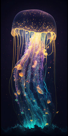 Luminescent jellyfish, fairy vertical background wallpaper, Generated Aiの素材
