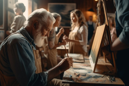 Romantic Date, Senior Couple Painting at Art Studio, Generative AIの素材