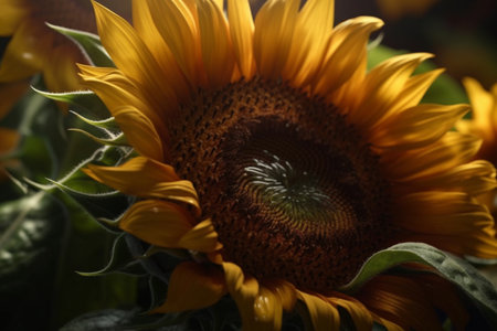 Close up Sunflowers at sunset, floral background, Generative Aiの素材