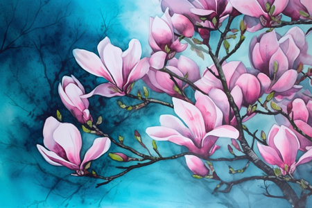 Magnolia watercolour floral illustration, Generative AIの素材
