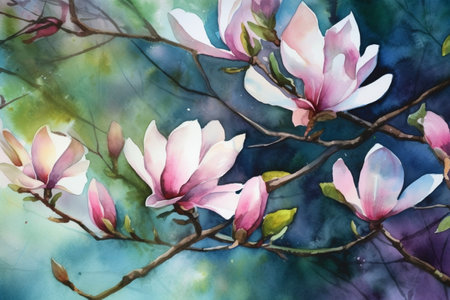 Magnolia watercolour floral illustration, Generative AIの素材