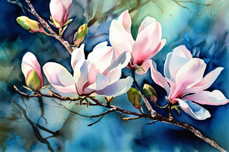 Magnolia watercolour floral illustration, Generative AIの素材