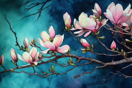 Magnolia watercolour floral illustration, Generative AIの素材