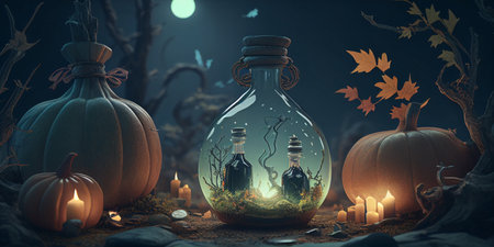 Halloween Background. Witchcraft, brew, magic creepy illustration. Generative AIの素材