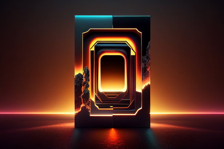 Neon frame, virtual reality corridor, portal. Futuristic background, Generative Aiの素材