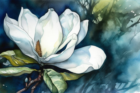 Magnolia watercolour floral illustration, Generative AIの素材