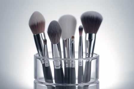 Makeup brushes, cosmetics background. Generative AIの素材