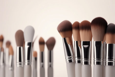 Makeup brushes, cosmetics background. Generative AIの素材