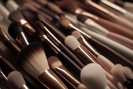 Makeup brushes, cosmetics background. Generative AIの素材