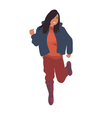 Happy laughing woman jumping and celebratingのイラスト素材