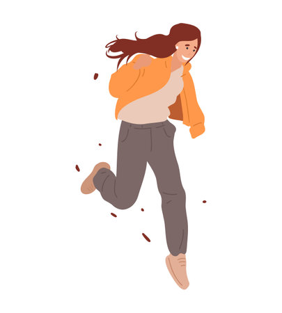 Happy laughing woman jumping and celebratingのイラスト素材