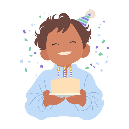 Child boy holding Birthday Cakeのイラスト素材