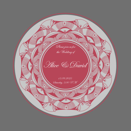 Wedding invitation card with round lace ornament. Vector illustration.のイラスト素材
