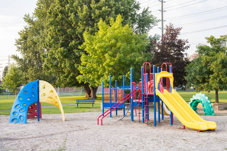 Playground without people in the public park near schoolの写真素材