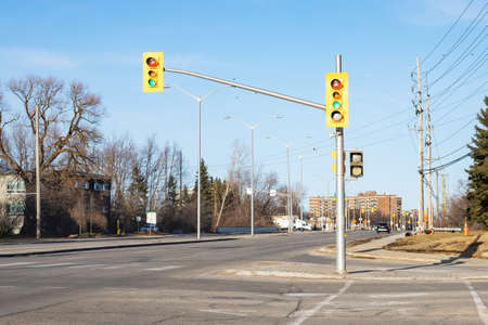 Crossroads with traffic lights in the street of Ottawa in Canadaの写真素材