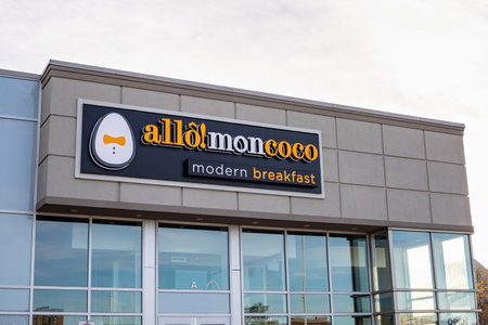 Ottawa, Canada - May 2, 2021: Allomoncoco modern breakfast restaurant in College Square in Ottawa, Canadaのeditorial素材