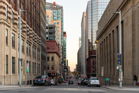 Ottawa, Canada - September 19, 2021: Cityscape street view with modern skyscrapers in downtown of Ottawa, R. O'Connor St.のeditorial素材
