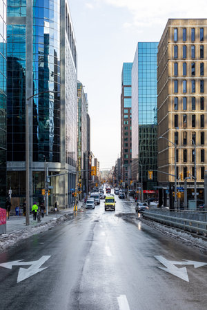 Ottawa, Canada - December 16, 2021: Cityscape with modern skyscrapers in downtown of Ottawa. Office buildings.のeditorial素材