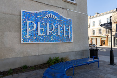 Perth town in Ontario, Canada. Sign on the wallの写真素材