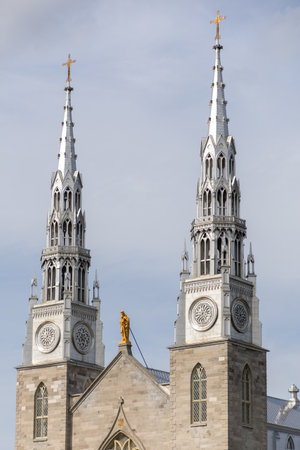 Notre-Dame Cathedral Basilica in downtown, Catholic church and landmark in the capital city of Ottawa, Canadaの写真素材