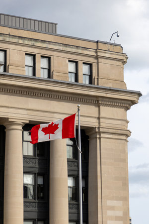 Senate of Canada building with Canadian flagの写真素材