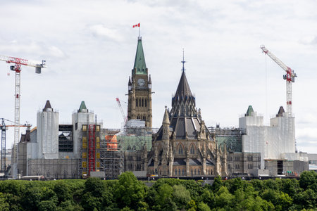 Ottawa, Canada - June 13, 2025: Canadian Parliament buildings under restorationのeditorial素材